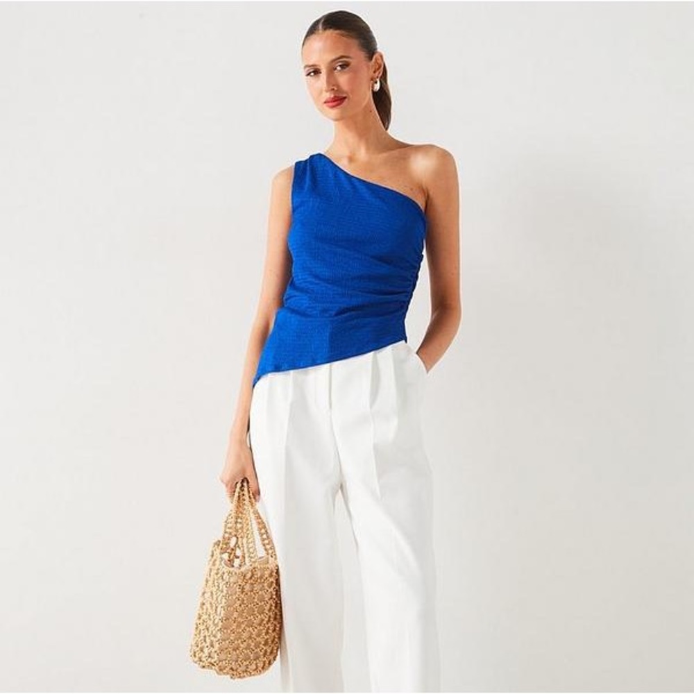 Mango Blue One Shoulder Top